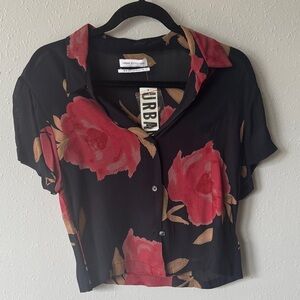 Urban Outfitters Sheer Floral Button Top, Size Medium